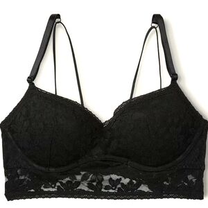 PINK by Victoria's Secret Soft Lace Push Up Bralette Size Medium Black Strappy